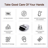 White Portable Electric Hand Massager - USB-C Rechargeable, Airbag Compression, Graphene 42℃ Constant Heating & 5 Levels Intensity for Everyday Use and Arthritis Carpal Tunnel Relief