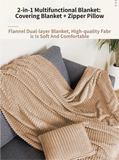 2-in-1 Light Grey Soft Ribbed Flannel Travel Blanket / Folding Zipper Pillow with Luggage Strap & Hook - 40x60 Inch Portable Dual-Layer Fleece Nap Blanket for Airplane Travel Office Camping