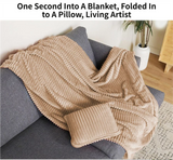 2-in-1 Light Grey Soft Ribbed Flannel Travel Blanket / Folding Zipper Pillow with Luggage Strap & Hook - 40x60 Inch Portable Dual-Layer Fleece Nap Blanket for Airplane Travel Office Camping
