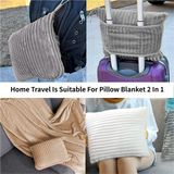 2-in-1 Pink Soft Ribbed Flannel Travel Blanket / Folding Zipper Pillow with Luggage Strap & Hook - 40x60 Inch Portable Dual-Layer Fleece Nap Blanket for Airplane Travel Office Camping