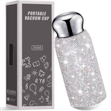 White Handmade Luxury Diamond Insulated Water Bottle – Bling Rhinestone 304 Stainless Steel Pocket Mug (260ml)