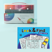 White Look and Find Activity Book with 80 Colors Dual Tip Brush Pens Set, Kids Educational Search and Find Coloring Book with Washable Watercolor Markers, Observation Skills Training Games for Children Ages 3-8, Perfect Gift for Boys Girls  2-Piece