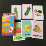 4-Set  Kids Early Education Flash Cards, Montessori Cognitive Development Toys for Toddlers Ages 4+, Educational Gift for Boys Girls【Vegetables+Fruits+Colour+Body Parts】