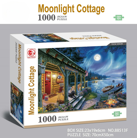1000 piece  Jigsaw Puzzle for Adults - Landscape Cityscape Art, Premium Quality Paper Cardboard, 70x50cm Finished Size, Stress Relief Brain Game Gift for Ages 14+ 【Moonlight Hut】
