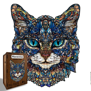 L Style Blue-Eyed Cat Wooden Jigsaw Puzzle -Irregular Animal Shaped Puzzle with DIY Piggy Bank Option, Laser Cut 3D Craft, Stress Relief Brain Game Gift for Adults 14+