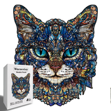 M Style Blue-Eyed Cat Wooden Jigsaw Puzzle -Irregular Animal Shaped Puzzle, Laser Cut 3D Craft, Stress Relief Brain Game Gift for Adults 14+