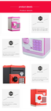 Blue and White Children's Electronic Password Piggy Bank — An ATM-style automatic money-rolling safe featuring a digital keypad lock, 4-digit password security, and a coin slot. Powered by three AA batteries (not included), this educational and developmen