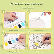 Kids Watercolor Coloring Book Set - Portable Paint with Water Art Book for Children, 12 Pages Tear-Off Drawing Pad with Built-in Palette and Brush, Mess-Free Painting Activity for Ages 5+【Capybara Style】