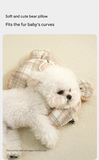 L size 2-Piece Plaid Apple Pet Blanket and Pillow Set - Soft Cotton Plush Sleeping Mat for Dogs and Cats, All-Season Reversible Cushion Bed with Cute Bear Pillow, Machine Washable Pet Bed Accessories