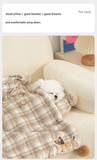 L size 2-Piece Plaid Puppy Pet Blanket and Pillow Set - Soft Cotton Plush Sleeping Mat for Dogs and Cats, All-Season Reversible Cushion Bed with Cute Bear Pillow, Machine Washable Pet Bed Accessories