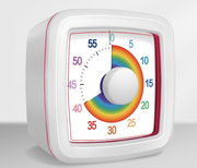 White Visual timer for children and the kitchen – a 60-minute rainbow countdown timer, silent operation, suitable for cooking, studying, and everyday tasks. Battery powered (batteries not included), made of ABS plastic