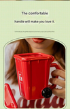 Red  Creative Trash Can Ceramic Mug with Shovel Spoon - 400ml Funny Garbage Bin Coffee Cup with Lid - Novelty Gag Gift for Birthday Christmas - Quirky Kitchen Cup for Home Office