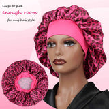 Aquarius -Rose Red Leopard Print Satin Sleep Bonnet -  Large Size Hair Protection Cap with Elastic Band, Soft Lined for Curly Hair, Night Wear and Spa Use