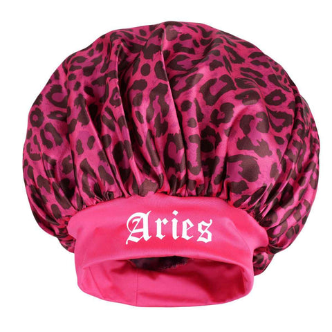 Aries-Rose Red Leopard Print Satin Sleep Bonnet -  Large Size Hair Protection Cap with Elastic Band, Soft Lined for Curly Hair, Night Wear and Spa Use