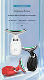 White Neck and Face Massager - 3 Colour Light Therapy, EMS Microcurrent, Vibration & Heat - Rechargeable Anti-Ageing Device for Wrinkles, Neck Lines, Jawline & Skin Tightening - Portable Home Beauty Tool
