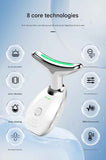 Red Neck and Face Massager - 3 Colour Light Therapy, EMS Microcurrent, Vibration & Heat - Rechargeable Anti-Ageing Device for Wrinkles, Neck Lines, Jawline & Skin Tightening - Portable Home Beauty Tool