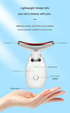 Red Neck and Face Massager - 3 Colour Light Therapy, EMS Microcurrent, Vibration & Heat - Rechargeable Anti-Ageing Device for Wrinkles, Neck Lines, Jawline & Skin Tightening - Portable Home Beauty Tool
