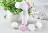 Pink 5-in-1 Electric Facial Cleansing Brush - Rotating Face Scrubber with 5 Interchangeable Heads for Deep Pore Cleaning, Exfoliating & Massaging - Battery Operated (2 x AA, Not Included)