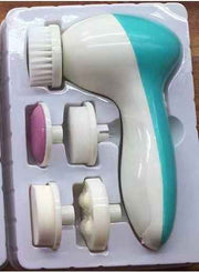 Green 5-in-1 Electric Facial Cleansing Brush - Rotating Face Scrubber with 5 Interchangeable Heads for Deep Pore Cleaning, Exfoliating & Massaging - Battery Operated (2 x AA, Not Included)