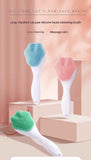 Pink Silicone Cat Paw Face Brush - Long Handle Manual Facial Cleanser for Deep Pore Cleaning, Exfoliating & Massaging - Soft Bristles for Blackhead Removal, Gentle on Skin, Travel Friendly