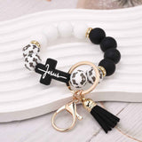 Black and White Silicone Bead Keychain with Cross Charm, Rhinestone Ring &short  Tassel - Religious Silicone Beaded Key Ring, Lightweight & Durable
