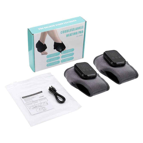 Grey 2-piece Wireless Electric Ankle Massager with Heat and Vibration - 3 Heating Levels, 3 Vibration Modes, 15 Min Timer, 2000mAh Rechargeable Battery - Cordless Foot and Ankle Pain Relief Wrap for Men and Women