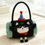 Black Cat 80*100cm Cartoon Hand-Carry Roll-Up Blanket - Plush Flannel Nap Blanket with Pillow Function, Portable Office & Travel Throw for Home, Car, and Sofa Use - Soft, Machine Washable, Multi-Scene Use