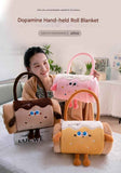 Brown 100*170cm Cartoon Hand-Carry Roll-Up Blanket - Plush Flannel Nap Blanket with Pillow Function, Portable Office & Travel Throw for Home, Car, and Sofa Use - Soft, Machine Washable, Multi-Scene Use