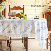 Grey 135*200 Dimensions include lace French Vintage Tablecloth - Pearl Yarn Polyester with Pleated Ruffle Edge - Floral Print Table Cover for Dining, Coffee Table, Bedside, Home Decor, Party, Gift Ready