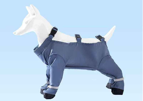 Grey XL size Pet Waterproof Full-Body Dust-Proof Pants with Belly Coverage - Adjustable Straps, 4-Leg Protection for Small Dogs, Easy Clean Outdoor Wear