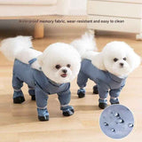 Grey XL size Pet Waterproof Full-Body Dust-Proof Pants with Belly Coverage - Adjustable Straps, 4-Leg Protection for Small Dogs, Easy Clean Outdoor Wear