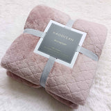 Pink 130*150cm Flannel Fleece Blanket - Quilted Diamond Pattern, Soft & Warm Polyester Throw for Office Nap, Sofa, Travel & Bed Use