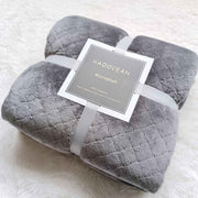 Grey 150*200cm Flannel Fleece Blanket - Quilted Diamond Pattern, Soft & Warm Polyester Throw for Office Nap, Sofa, Travel & Bed Use