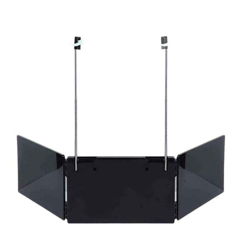 Black Trifold Self Hair Cutting Mirror with Adjustable Hooks - 3-Way Folding Mirror for Barber Use, Shaving, Makeup & Styling - Portable ABS Frame with Aluminium Mirror Panels