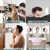 Black Trifold Self Hair Cutting Mirror with Adjustable Hooks - 3-Way Folding Mirror for Barber Use, Shaving, Makeup & Styling - Portable ABS Frame with Aluminium Mirror Panels