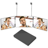 Black Trifold Self Hair Cutting Mirror with Adjustable Hooks - 3-Way Folding Mirror for Barber Use, Shaving, Makeup & Styling - Portable ABS Frame with Aluminium Mirror Panels
