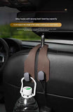 2-piece Black and Brown ABS Dual-Hook Car Seat Back Hanger — Foldable, Faux-Suede Headrest Hook; The ideal companion for hanging handbags and shopping bags, also doubles as a mobile phone holder