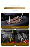 2-piece Black and Brown Alloy Dual-Hook Car Seat Back Hanger — Foldable, Faux-Suede Headrest Hook; The ideal companion for hanging handbags and shopping bags, also doubles as a mobile phone holder