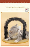 Arched Cat Grooming Brush - Self-Massage Cat Scratcher Arch with Hanging Mouse Toy - Durable PVC Bristles, Plush Base, Non-Slip Design - Interactive Cat Toy for Itch Relief and Play