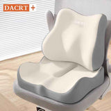 2-piece Off-White Ergonomic Memory Foam Seat Cushion with Lumbar Support - Breathable Contoured Design for Office, Car, and Home Use - Relieves Tailbone Pressure, Improves Posture, and Enhances Comfort for Prolonged Sitting