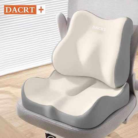 2-piece Off-White Ergonomic Memory Foam Seat Cushion with Lumbar Support - Breathable Contoured Design for Office, Car, and Home Use - Relieves Tailbone Pressure, Improves Posture, and Enhances Comfort for Prolonged Sitting