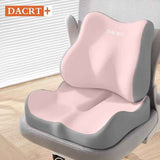 2-piece Pink Ergonomic Memory Foam Seat Cushion with Lumbar Support - Breathable Contoured Design for Office, Car, and Home Use - Relieves Tailbone Pressure, Improves Posture, and Enhances Comfort for Prolonged Sitting