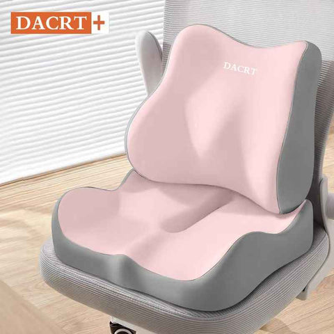 2-piece Pink Ergonomic Memory Foam Seat Cushion with Lumbar Support - Breathable Contoured Design for Office, Car, and Home Use - Relieves Tailbone Pressure, Improves Posture, and Enhances Comfort for Prolonged Sitting