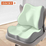 2-piece Green Ergonomic Memory Foam Seat Cushion with Lumbar Support - Breathable Contoured Design for Office, Car, and Home Use - Relieves Tailbone Pressure, Improves Posture, and Enhances Comfort for Prolonged Sitting