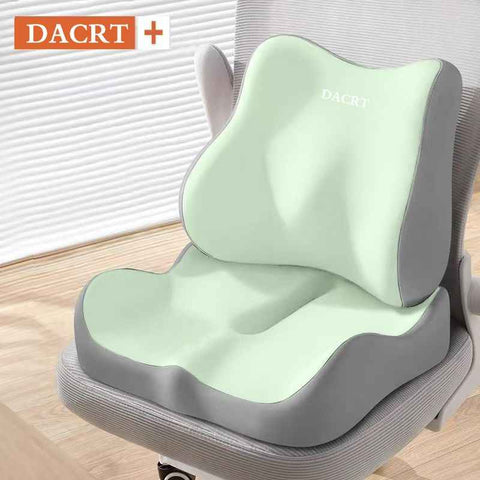 2-piece Green Ergonomic Memory Foam Seat Cushion with Lumbar Support - Breathable Contoured Design for Office, Car, and Home Use - Relieves Tailbone Pressure, Improves Posture, and Enhances Comfort for Prolonged Sitting
