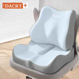 2-piece Blue Ergonomic Memory Foam Seat Cushion with Lumbar Support - Breathable Contoured Design for Office, Car, and Home Use - Relieves Tailbone Pressure, Improves Posture, and Enhances Comfort for Prolonged Sitting