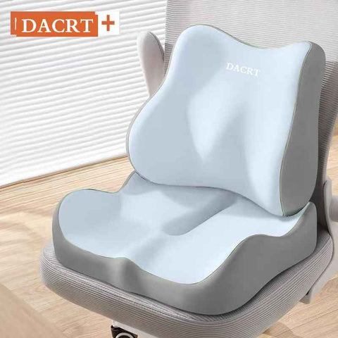 2-piece Blue Ergonomic Memory Foam Seat Cushion with Lumbar Support - Breathable Contoured Design for Office, Car, and Home Use - Relieves Tailbone Pressure, Improves Posture, and Enhances Comfort for Prolonged Sitting