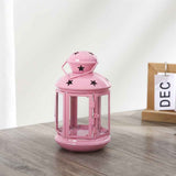 Pink European Style Star Cutout Metal Candle Lantern - Handcrafted Iron & Glass Decorative Lamp for Christmas, Home, Wedding, Party Easy to carry - Perfect for Living Room, Bedroom, Study