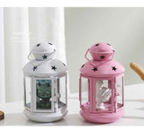3-piece White and Pink and Red European Style Star Cutout Metal Candle Lantern - Handcrafted Iron & Glass Decorative Lamp for Christmas, Home, Wedding, Party Easy to carry - Perfect for Living Room, Bedroom, Study