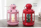 3-piece White and Pink and Red European Style Star Cutout Metal Candle Lantern - Handcrafted Iron & Glass Decorative Lamp for Christmas, Home, Wedding, Party Easy to carry - Perfect for Living Room, Bedroom, Study